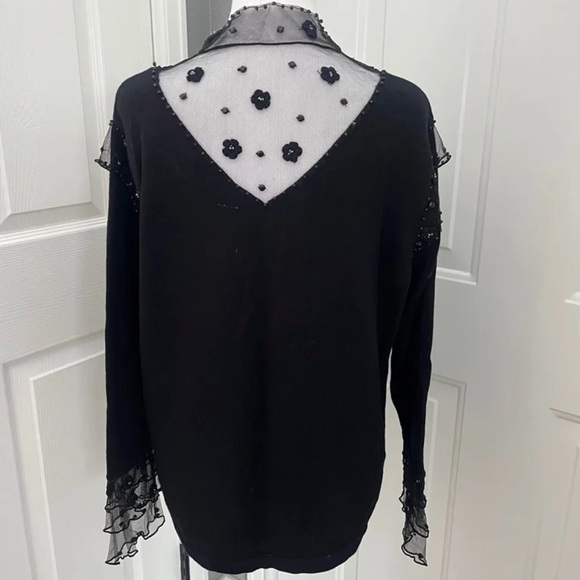 Storybook Knits Cardigan Large Sequin Lace Mobwife Black Beaded‎ Embellished Net - Picture 3 of 12